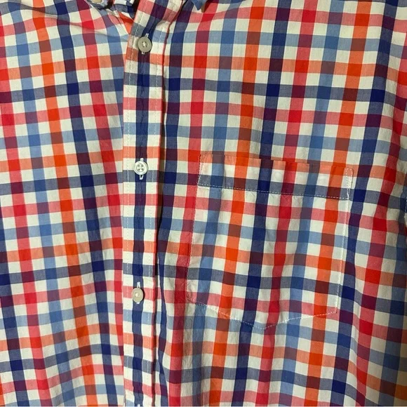 Old Navy Red, Orange & Blue Plaid Short Sleeve Button Down Shirt Size XL - Picture 4 of 5